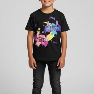 Disney Lilo Stitch Angel Halloween Graphic Tee Kids 6 6X Black Shirt Graphic Tee